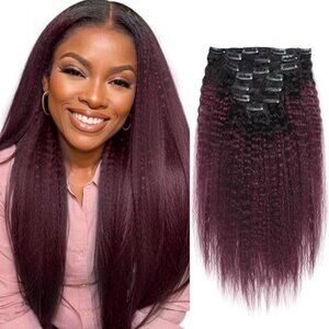 18 Inch 100% Human Hair Extensions Burgundy Ombre Clip-In Kinky Straight